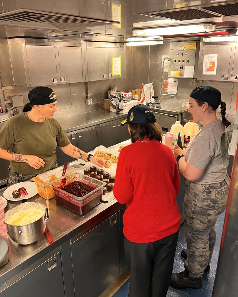 The Governor in the kitchens on board HMAS Canberra