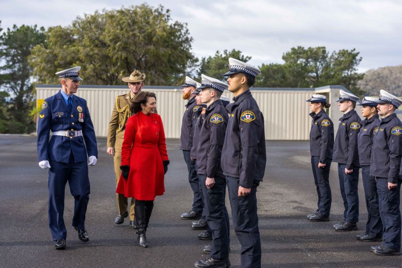 The Governor inspects the parade of graduates at the Graduation Ceremony for Tasmania Police Training Course 1/2026