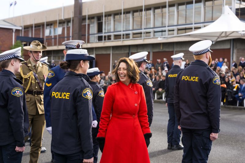 The Governor inspects the parade of graduates at the Graduation Ceremony for Tasmania Police Training Course 1/2026