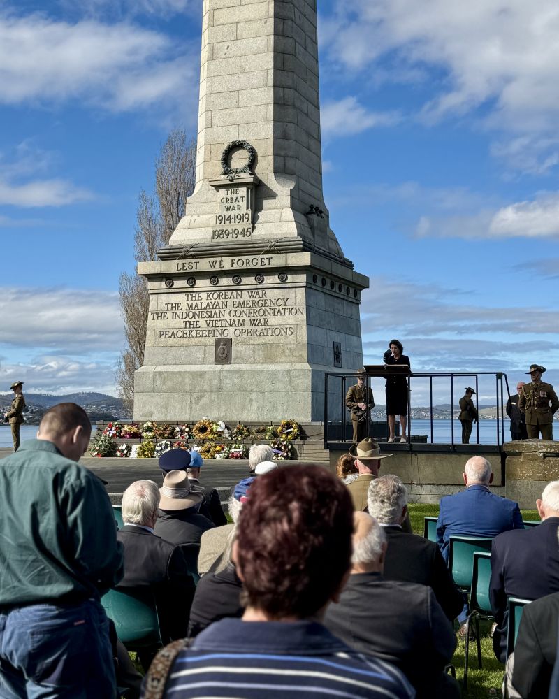 The Governor speaks at a commemoration service at the Hobart Cenotaph
