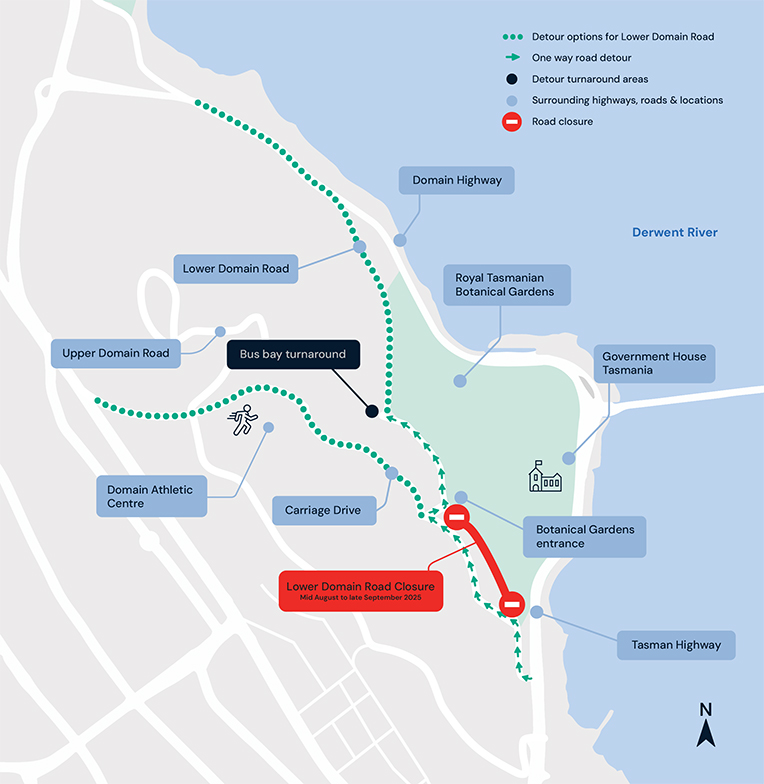 A map showing the closure of Lower Domain Road