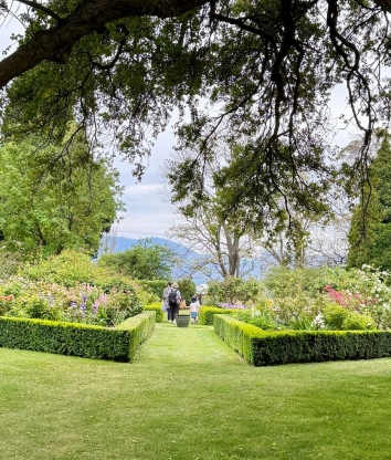 A photo of the Government House gardens with text that reads 'Lunch on the Lawns'