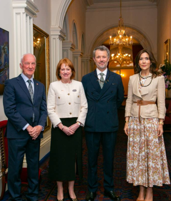 Her Excellency, Professor Chalmers and Their Majesties in the Main Hall at Government House