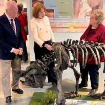 The Governor and Professor Chalmers with a giant wombat skeleton