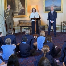 Her Excellency speaking to students in the Drawing Room