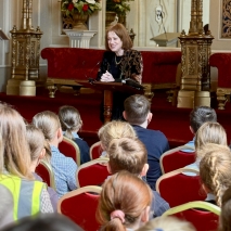 Her Excellency talking to Fairview Primary School students
