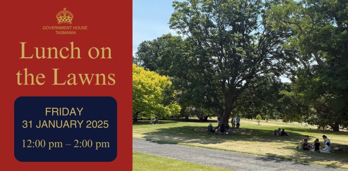 People eating lunch on the lawns at Government House