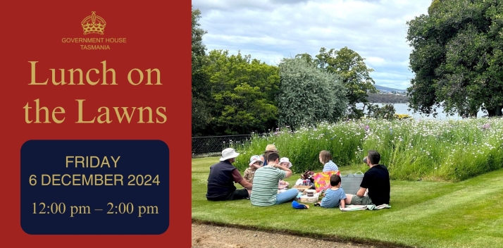 People eating lunch on the lawns at Government House