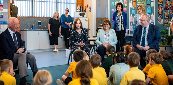 Her Excellency talking to students at a school