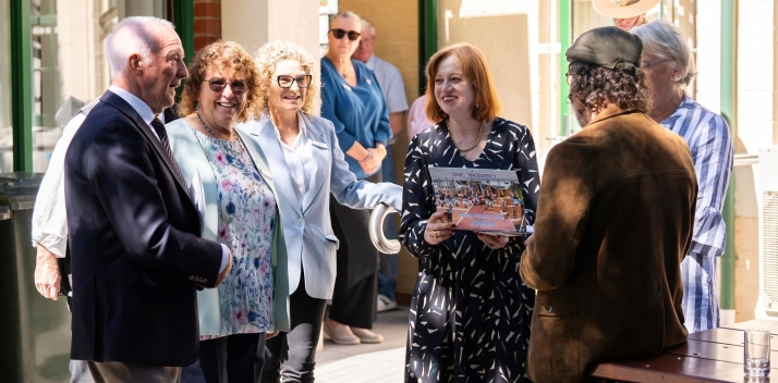 Her Excellency talking to a group of people at the Evandale Community Centre