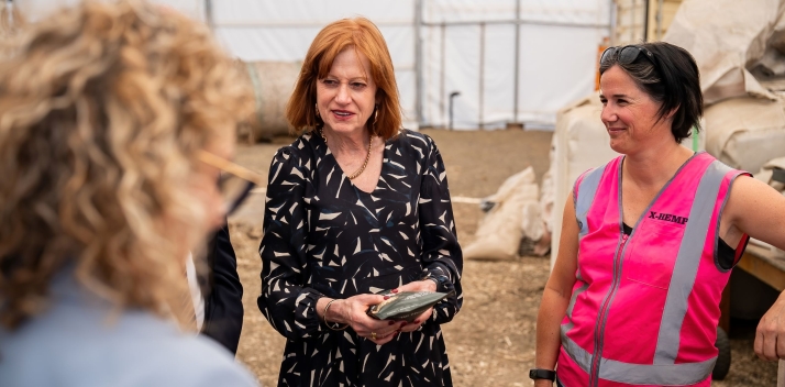 Her Excellency talking to a group at the X Hemp property at Cressy