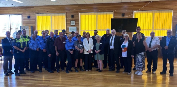 Her Excellency and Professor Chalmers with community volunteers at the Great Lake Community Centre