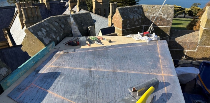 Roofing materials on the roof of the Police Tower