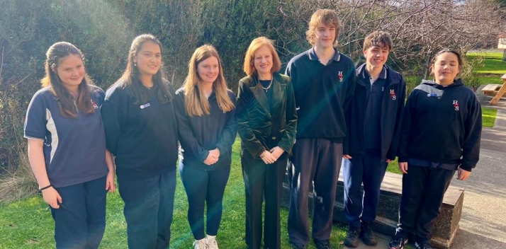 The Governor with a group of Huonville High School students