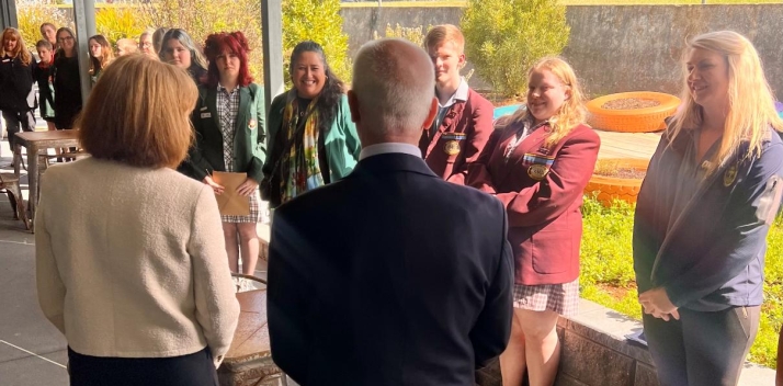 Her Excellency and Professor Chalmers speaking to school students