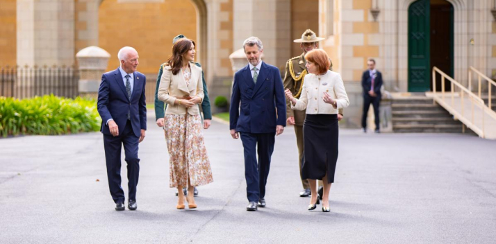 Her Excellency, Professor Chalmers and Their Majesties outside Government House