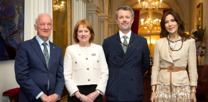 Her Excellency, Professor Chalmers and Their Majesties in the Main Hall at Government House