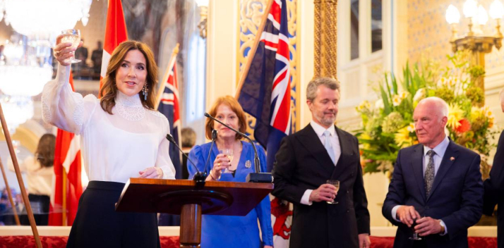 Her Excellency, Professor Chalmers and Their Majesties in the Ballroom at Government House