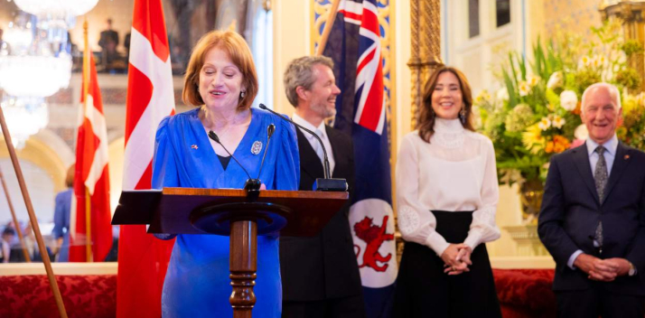 Her Excellency, Professor Chalmers and Their Majesties in the Ballroom at Government House