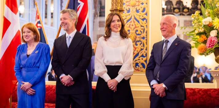 Her Excellency, Professor Chalmers and Their Majesties in the Ballroom at Government House